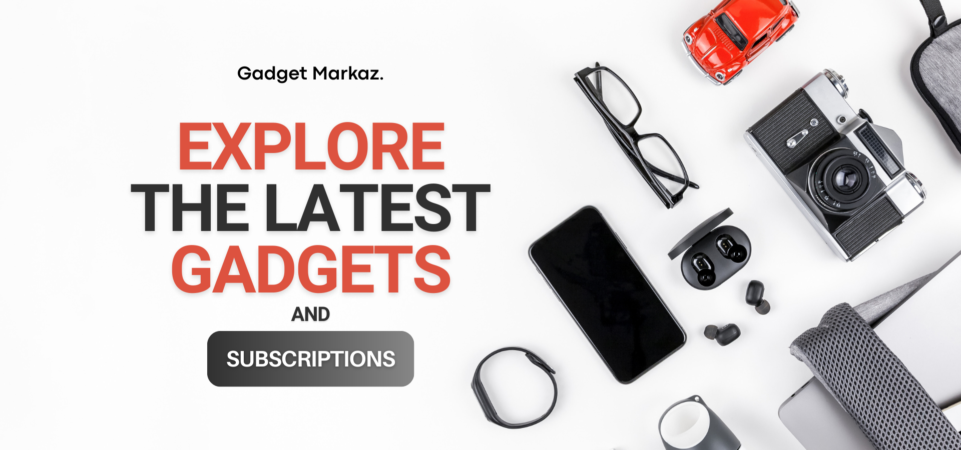 Grey and Orange Modern Explore The Latest Gagdets YouTube Thumbnail (1920 x 900 px)